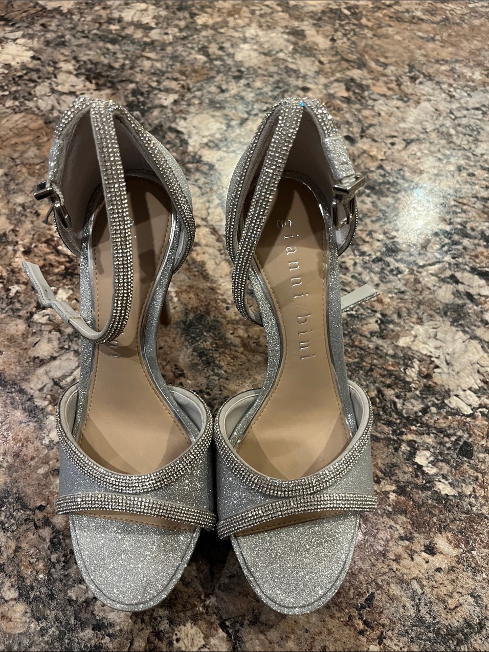 Gianni Bini Silver Glitter Ankle-Strap Heels
